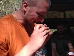 Frankenstein Enjoying a Donut Pizza Sandwich