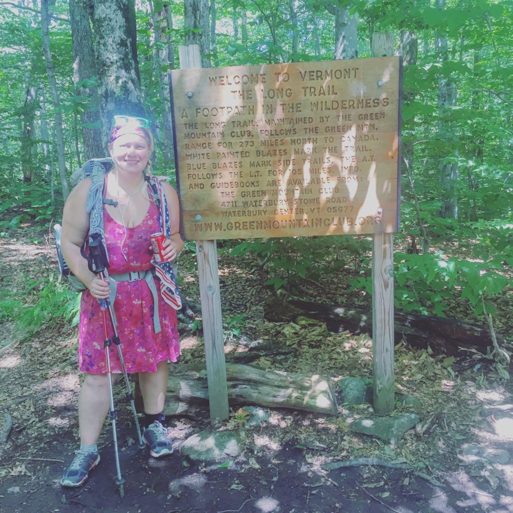 Crossing into Vermont and starting the Long Trail portion of the AT. Wild Child shared a Coke with me at the state line! 