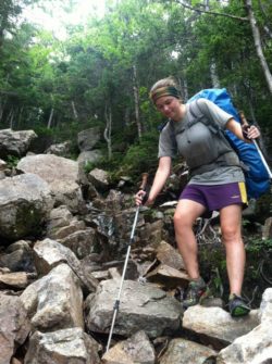 image of thru-hiker hiking the Appalachian Trail in the White Mountains, New Hampshire