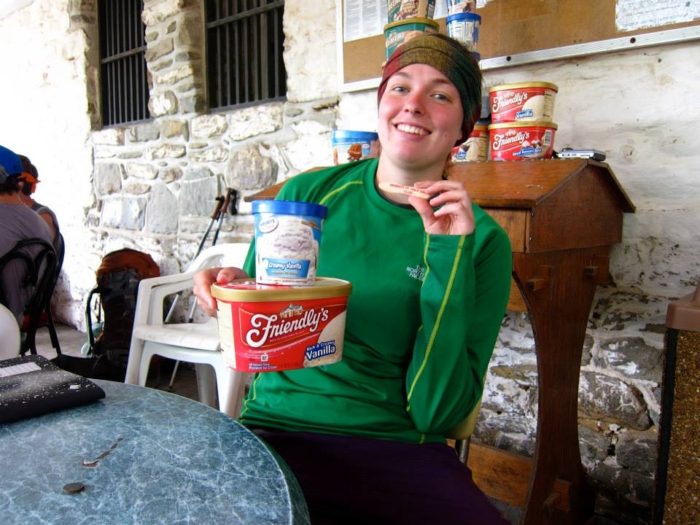 photo of a woman thru-hiking the Appalachian Trail who completed half gallon ice cream challenge in Pennsylvania 