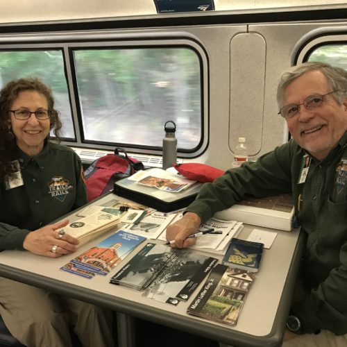 National Park Service volunteers aboard the Amtrak