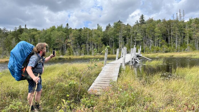 Tarzan admiring South Lake Bridge in the West Canada Lakes Wilderness