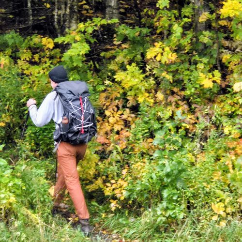 Backpacker heading into the woods