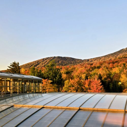 Sunrise over jay peak resort toward Jay peak