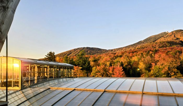 Sunrise over jay peak resort toward Jay peak