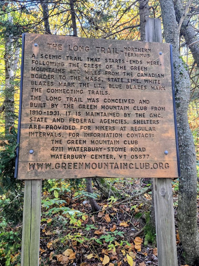 Sign announcing the northern terminus of the Long Trail
